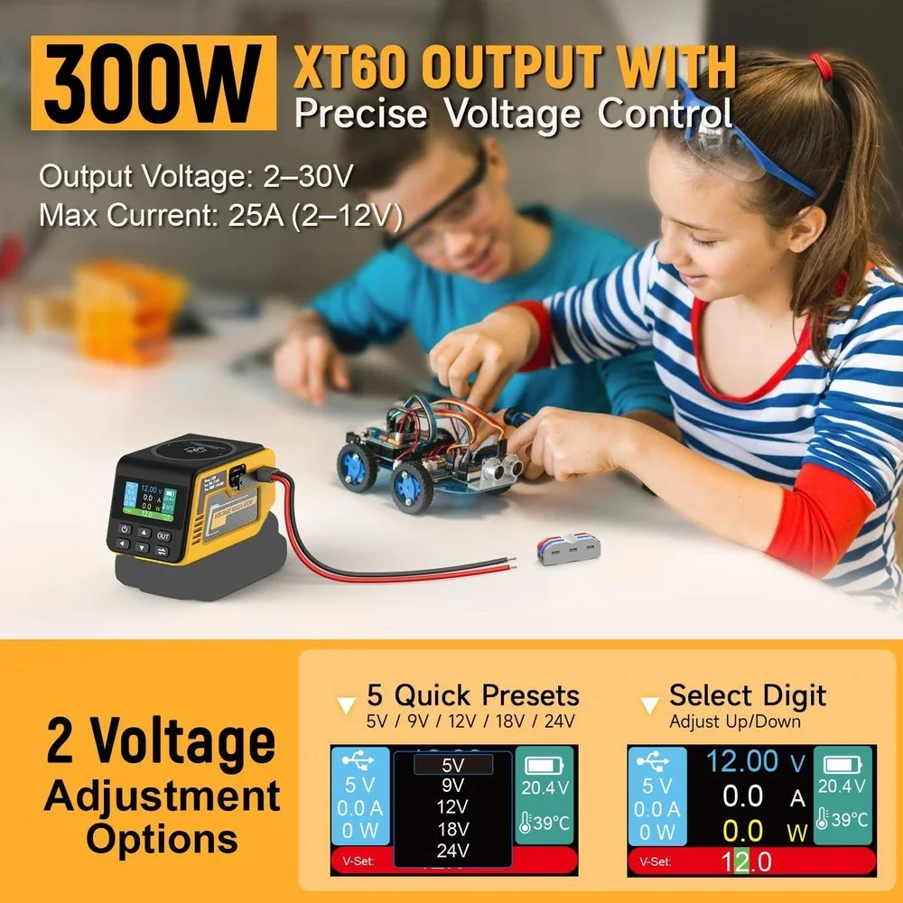 300W Adjustable Voltage Regulator Compatible Dewalt 20V Battery 30V XT60 Brand